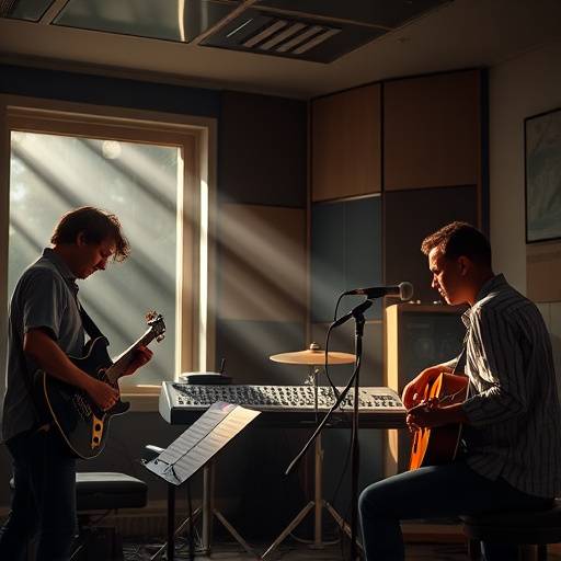 Session d'enregistrement en cours avec un groupe de musiciens dans le studio